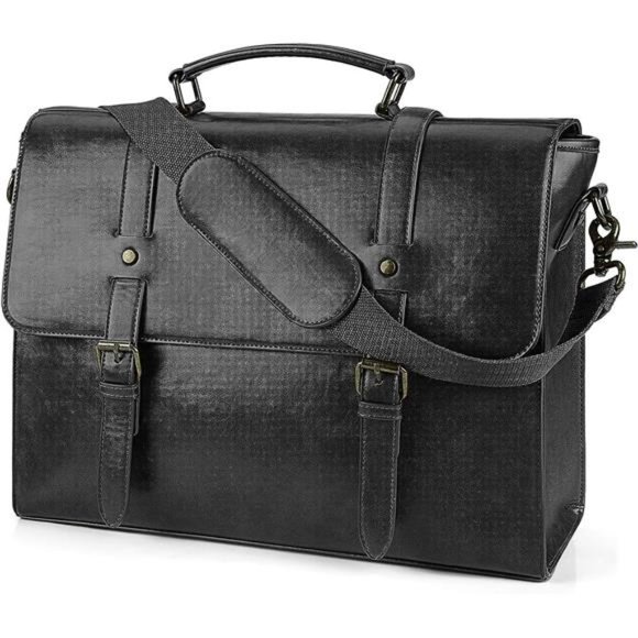 Leather Mens Messenger Bag Vintage 15.6 Inch Waterproof Leather Laptop Breifcase - Picture 1 of 7